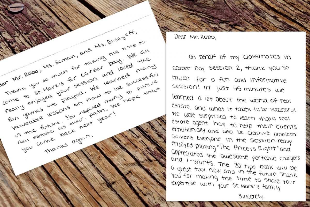 LandVest and the community - Career Day Thank You Letters
