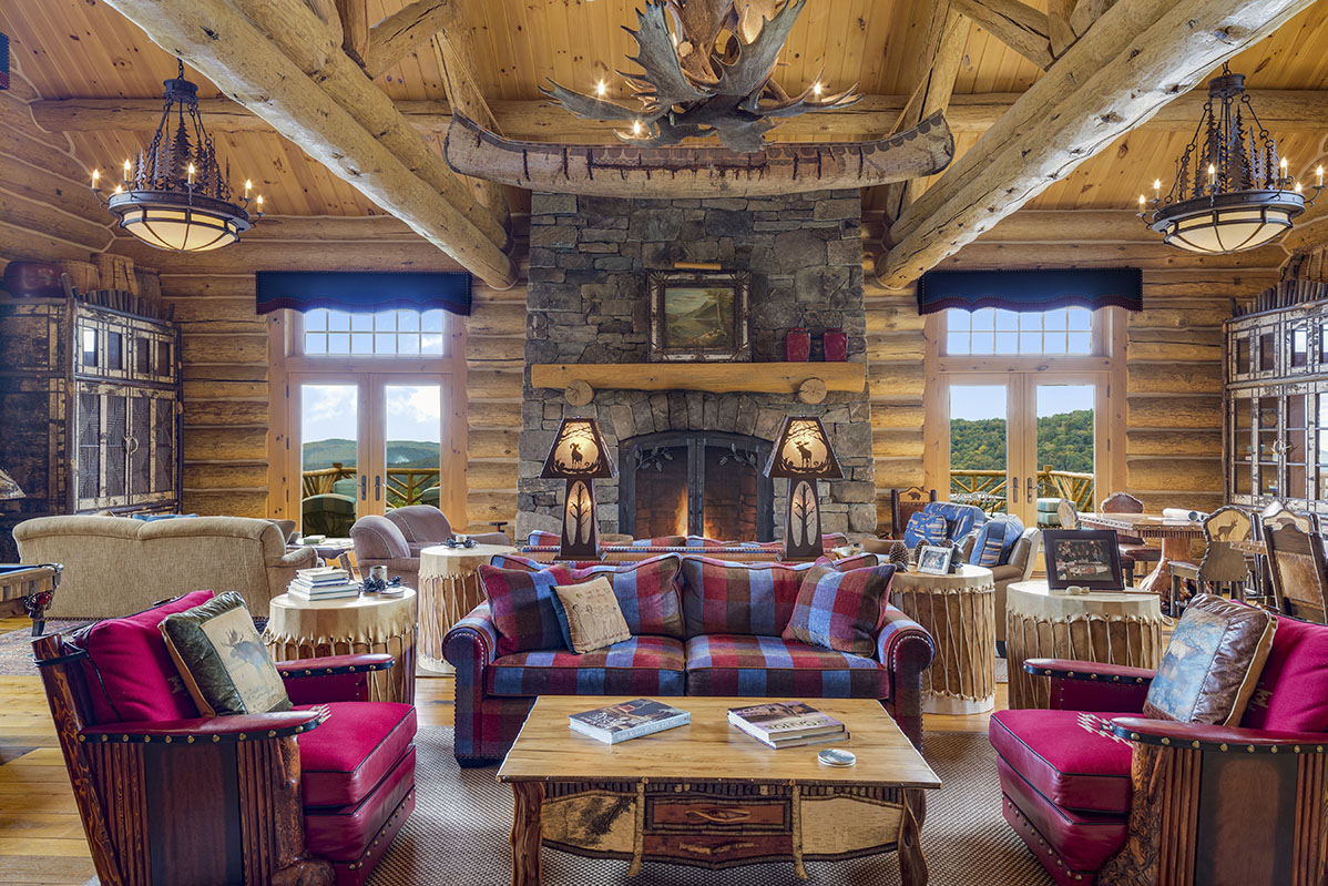 Great Room, log home, rustic living